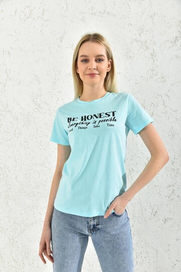 Bebe Blue Print Detail Crew Neck T-Shirt