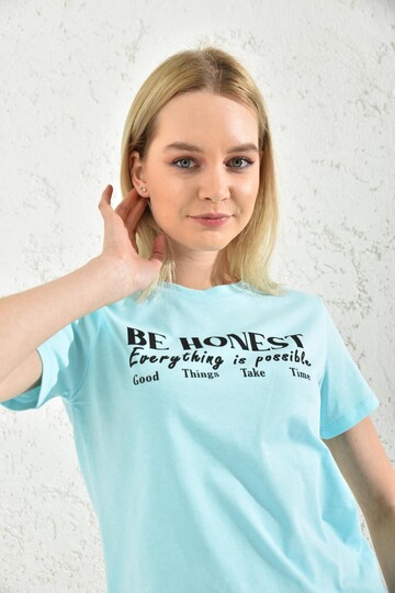 Bebe Blue Print Detail Crew Neck T-Shirt