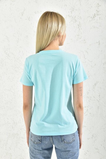 Bebe Blue Print Detail Crew Neck T-Shirt
