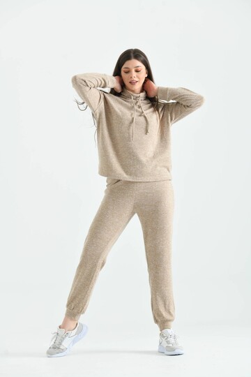 Beige Turtleneck Soft Knitted Pajamas Set