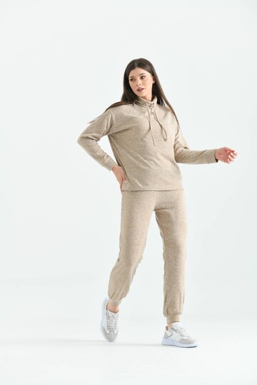 Beige Turtleneck Soft Knitted Pajamas Set