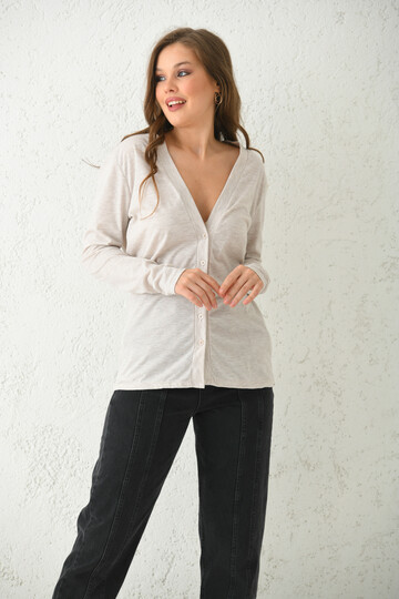 Beige Buttoned Knitted Cardigan