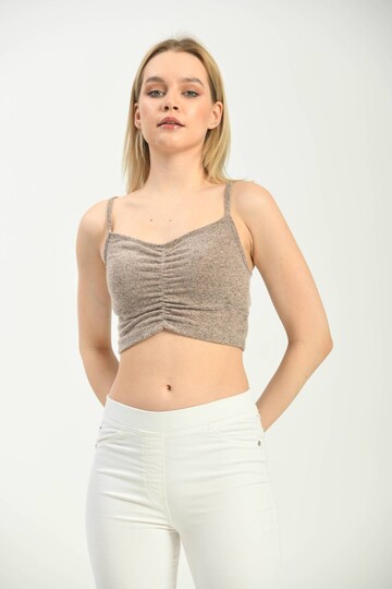 Beige Front Pleated Strap Bustier