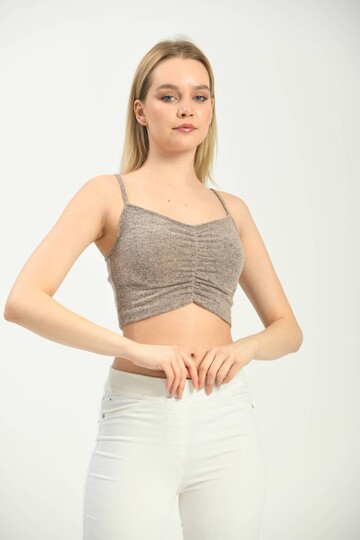Beige Front Pleated Strap Bustier