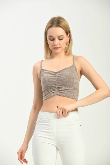 Beige Front Pleated Strap Bustier