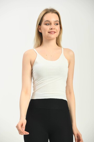 Beyaz Askılı Fitted Örme Atlet