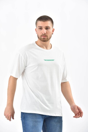 Beyaz Baskı Detaylı Relaxed Fit T-Shirt