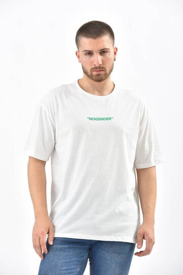 Beyaz Baskı Detaylı Relaxed Fit T-Shirt