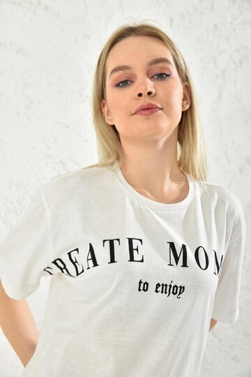 Beyaz Create Moment Baskılı T-Shirt