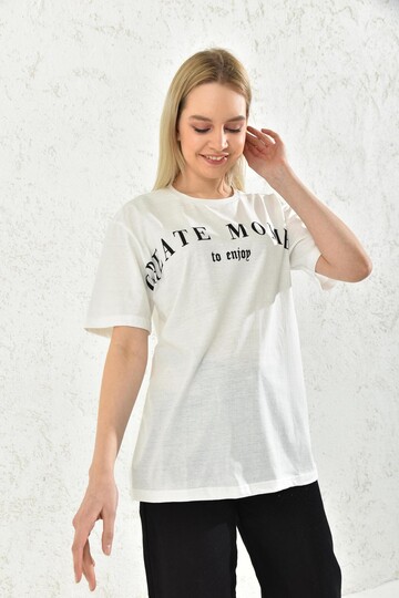 Beyaz Create Moment Baskılı T-Shirt