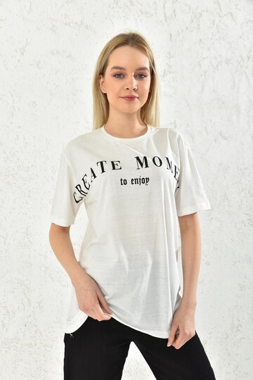 Beyaz Create Moment Baskılı T-Shirt