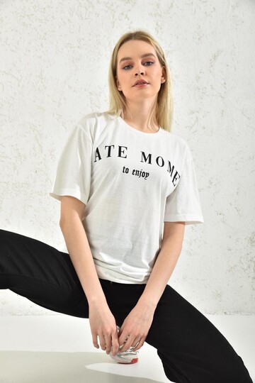 Beyaz Create Moment Baskılı T-Shirt