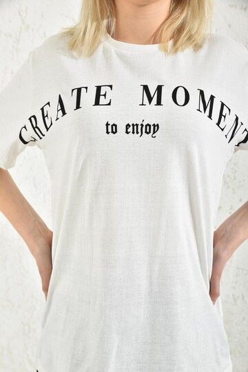 Beyaz Create Moment Baskılı T-Shirt