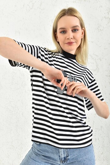 White Cactus Printed Striped T-Shirt
