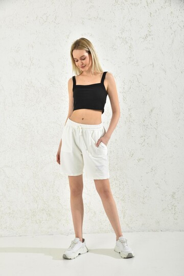 White Kangaroo Pocket Detailed Printed Shorts