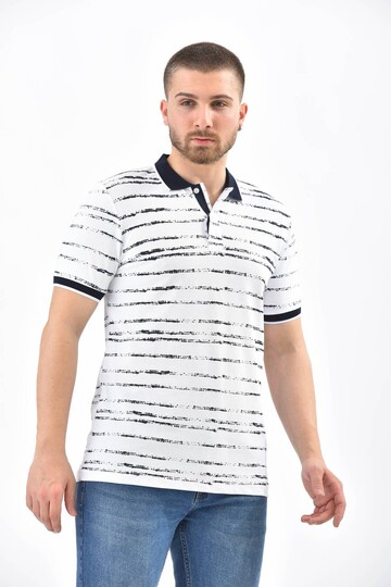 White Polo Neck Printed Short Sleeve T-Shirt
