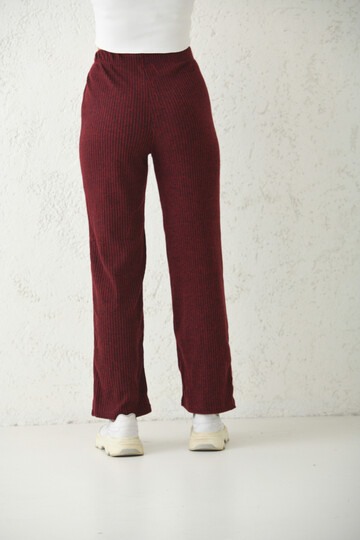 Claret Red Elastic and Tie Detail Knitted Knitted Sports Trousers