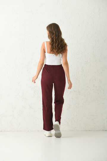 Claret Red Elastic and Tie Detail Knitted Knitted Sports Trousers