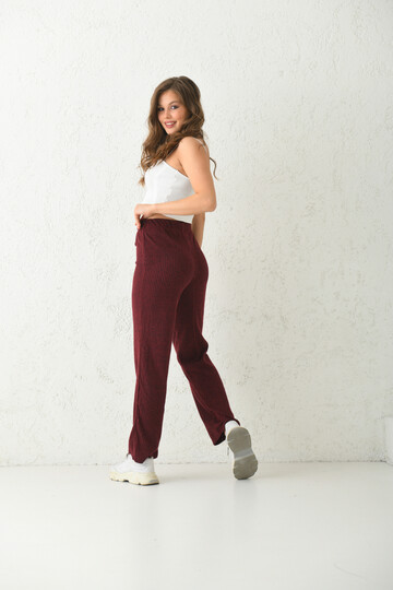 Claret Red Elastic and Tie Detail Knitted Knitted Sports Trousers