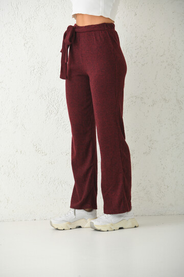 Claret Red Elastic and Tie Detail Knitted Knitted Sports Trousers