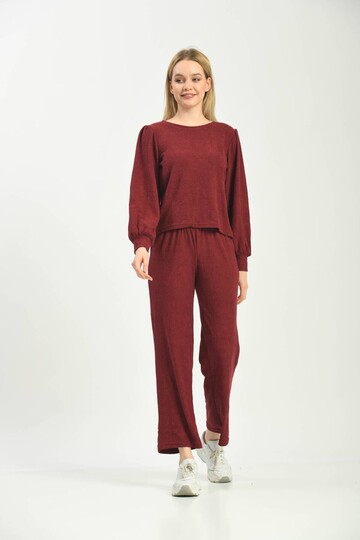 Claret Red Knitted Terry Fabric Pajamas Set