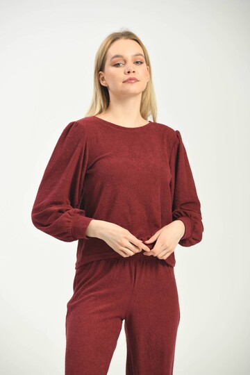 Claret Red Knitted Terry Fabric Pajamas Set
