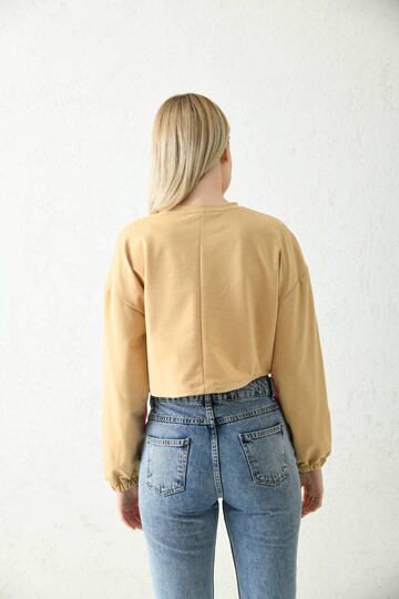 Camel Front Zipper Pocket Detailed Sweatshirt