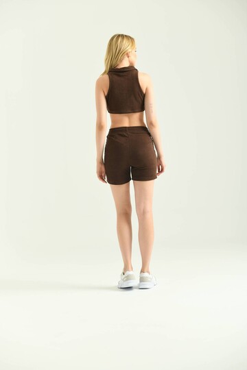 Chocolate Sleeveless Terry Fabric Bottom-Top Set