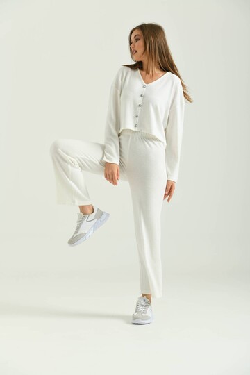  Ecru Button Accessory Soft Fabric Knitted Bottom-Top Set