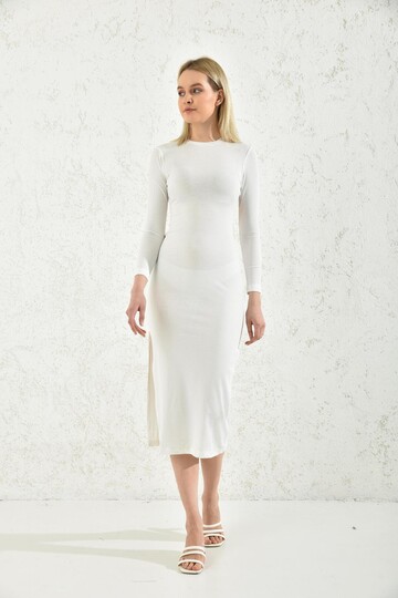 Ecru Back Detailed Camisole Dress with Side Slit