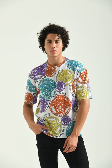 Ecru Round Neck Pattern Printed T-Shirt