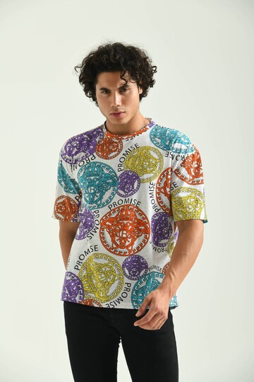 Ecru Round Neck Pattern Printed T-Shirt