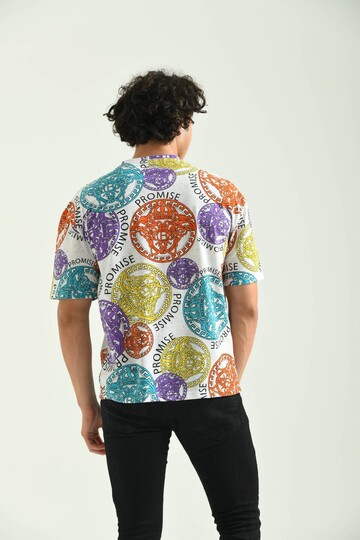 Ecru Round Neck Pattern Printed T-Shirt