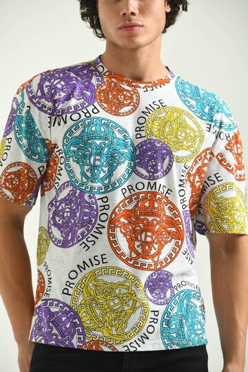 Ecru Round Neck Pattern Printed T-Shirt