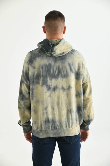 Men Anthracite Tie-Dye Pattern Hooded Acid Washed Pocket Detail Sweatshirt