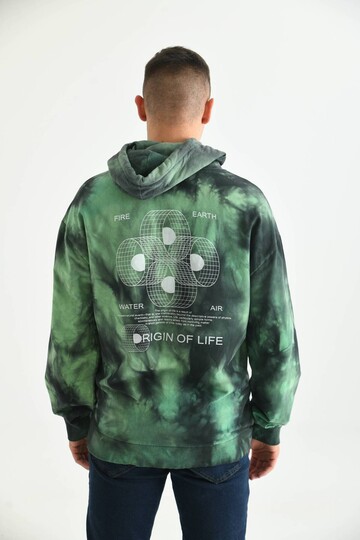Men Khaki Tie-Dye Pattern Back Printed Hoodie Sweatshirt