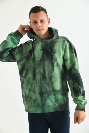 Men Khaki Tie-Dye Pattern Back Printed Hoodie Sweatshirt