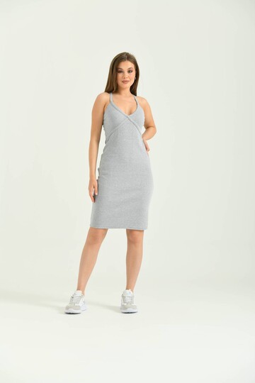 Gray Strap Back Detailed Knitted Mini Dress