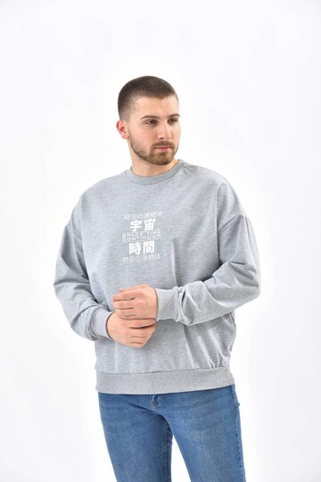 Gray Crew Neck Front and Back Printed Sweatshirt