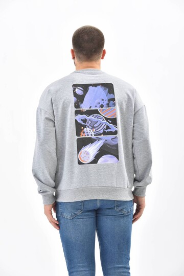 Gray Crew Neck Front and Back Printed Sweatshirt