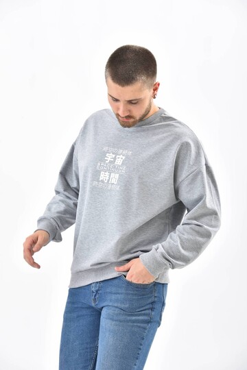 Gray Crew Neck Front and Back Printed Sweatshirt