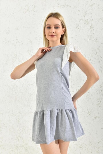 Gray Embroidered Two Yarn Dress