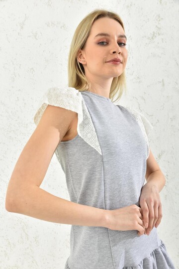 Gray Embroidered Two Yarn Dress