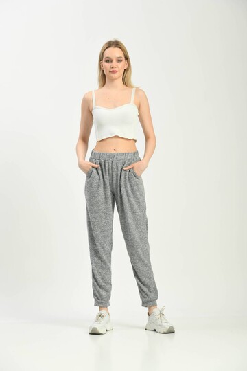 Gray Pocket Detailed Waist and Leg Elastic Sweatpants