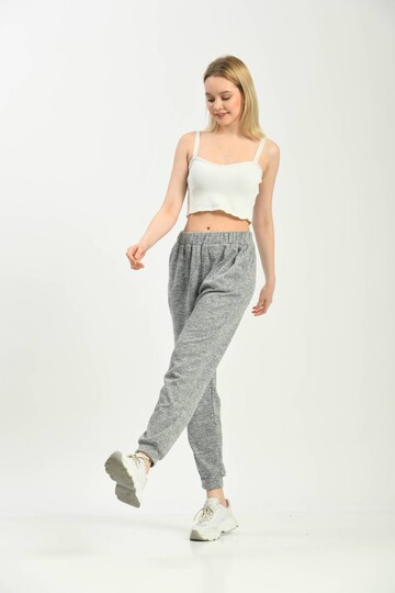 Gray Pocket Detailed Waist and Leg Elastic Sweatpants