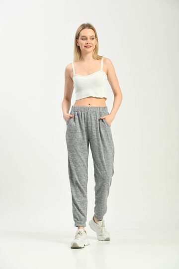 Gray Pocket Detailed Waist and Leg Elastic Sweatpants