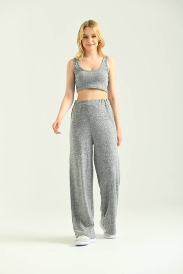 Gray Sweatpants & Cardigan & Bustier 3 Piece Set