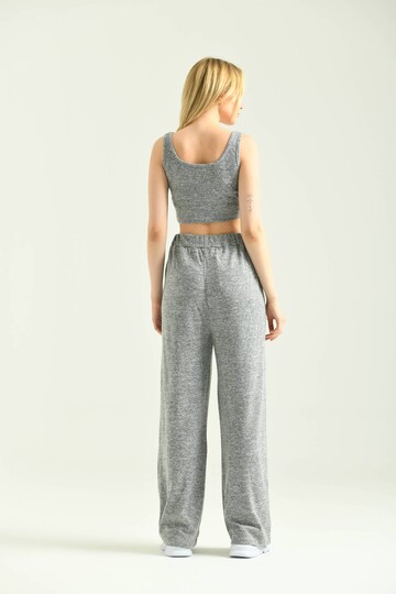 Gray Sweatpants & Cardigan & Bustier 3 Piece Set