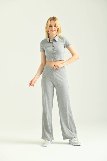 Gray Ribbed Flare Knitted Trousers