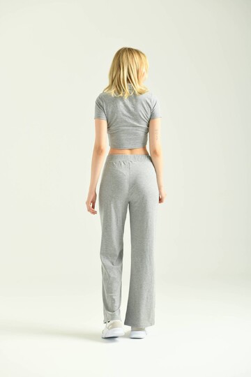 Gray Ribbed Flare Knitted Trousers